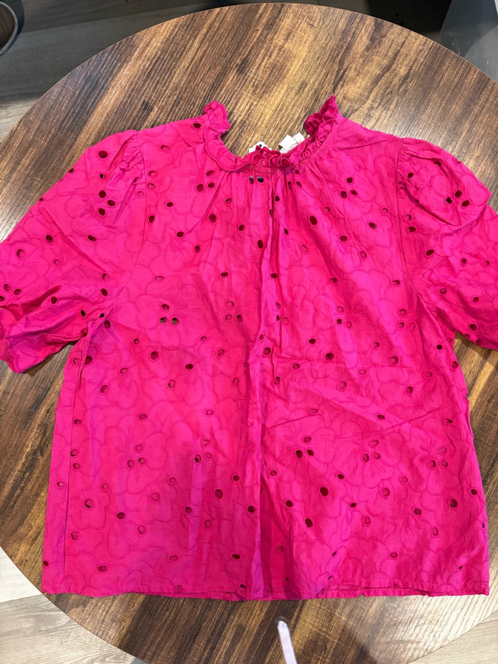 Fuchsia Eyelet Puff-Sleeve Blouse